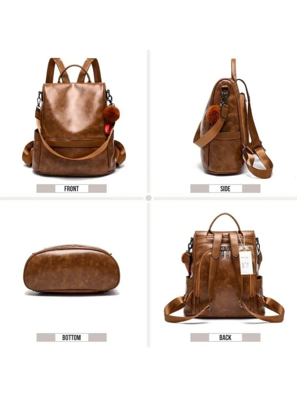 Stylish Anti-Theft PU Leather Women’s Backpack Purse & Casual Shoulder Bag